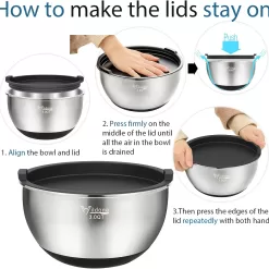 Wildone Mixing Bowls with Airtight Lids, Stainless Steel Nesting Mixing Bowls Set of 5