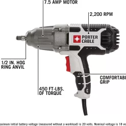 PORTER-CABLE Impact Wrench, 7.5-Amp, 450 lbs. of Torque, 1/2 Inch, Corded (PCE211)