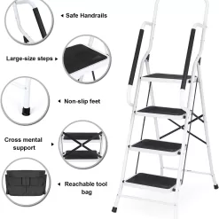 EdMaxwell 4 Step Ladder with Handrails 500 lb Capacity Step Stool Folding Portable Ladders