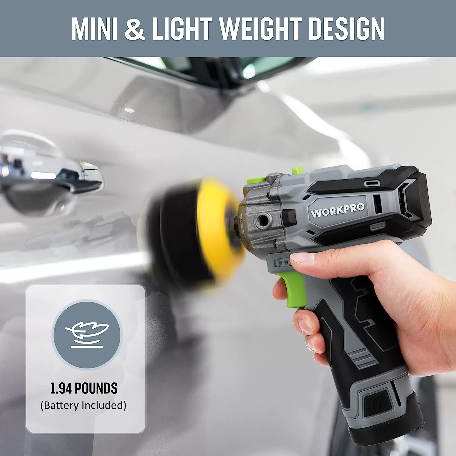 WORKPRO 12V Cordless Polisher, 3" Mini Car Detailing Buffer & Sander Machine Kit