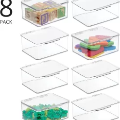 mDesign Plastic Playroom/Gaming Storage Organizer Box Containers, Hinged Lid for Shelves or Cubby, 8 Pack, Clear
