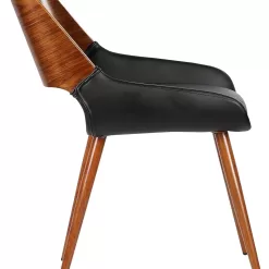 Armen Living Panda Dining Chair in Black Faux Leather and Walnut Wood Finish