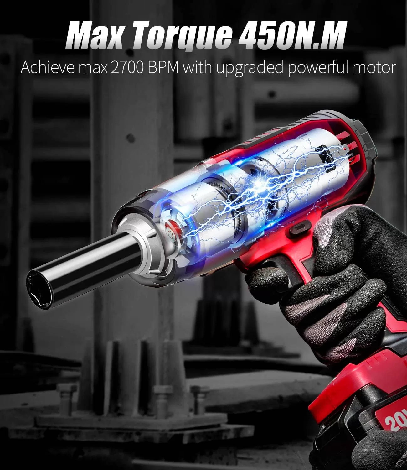 AVID POWER Cordless Impact Wrench, 1/2 Impact Gun w/Max Torque 330 ft lbs (450N.m)