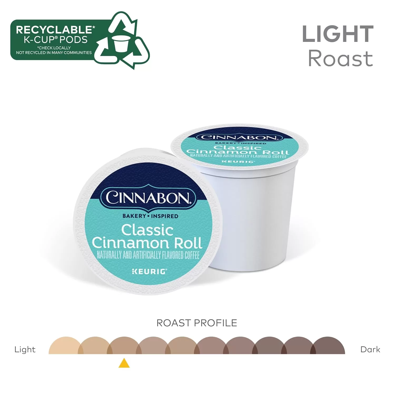 Cinnabon Classic Cinnamon Roll, Single-Serve Keurig K-Cup Pods, Flavored Coffee, 12 Count (Pack of 6)