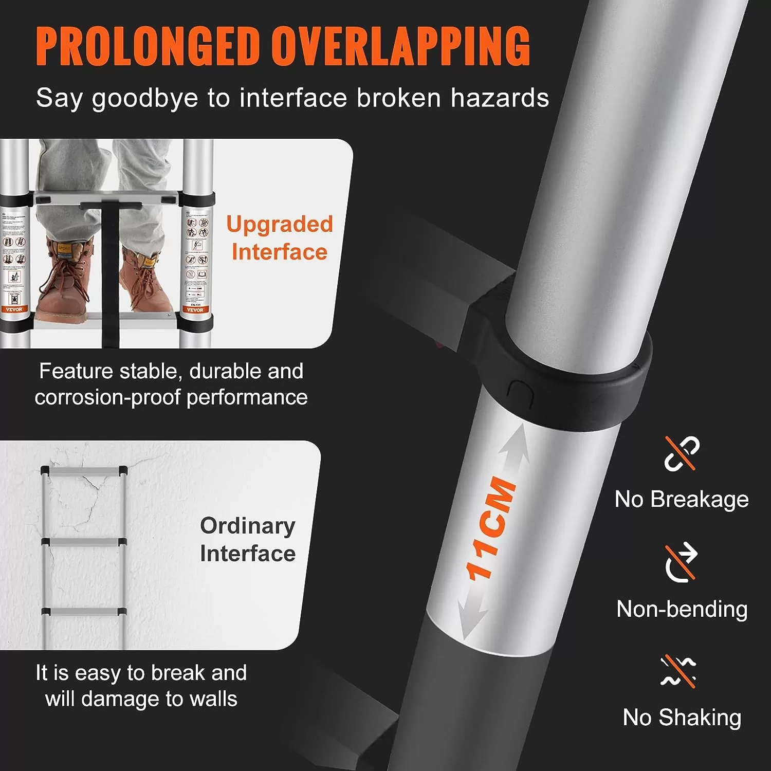 VEVOR Telescoping Ladder, 12.5 FT Aluminum One-Button Retraction Collapsible Extension Ladder
