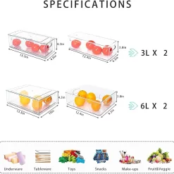 MineSign 4 pack Stackable Refrigerator Organizer Bins Pull-Out Drawers