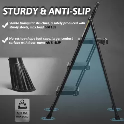 Step Ladder 3 Step Folding with Handgrip, 500Lbs Steel Step Stool, Folding Ladder with Anti-Slip Wide Pedals