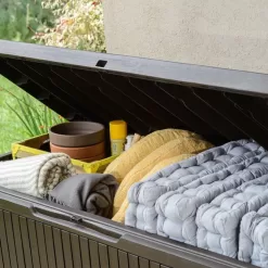 Keter Springwood 80 Gallon Resin Outdoor Storage Box, Brown