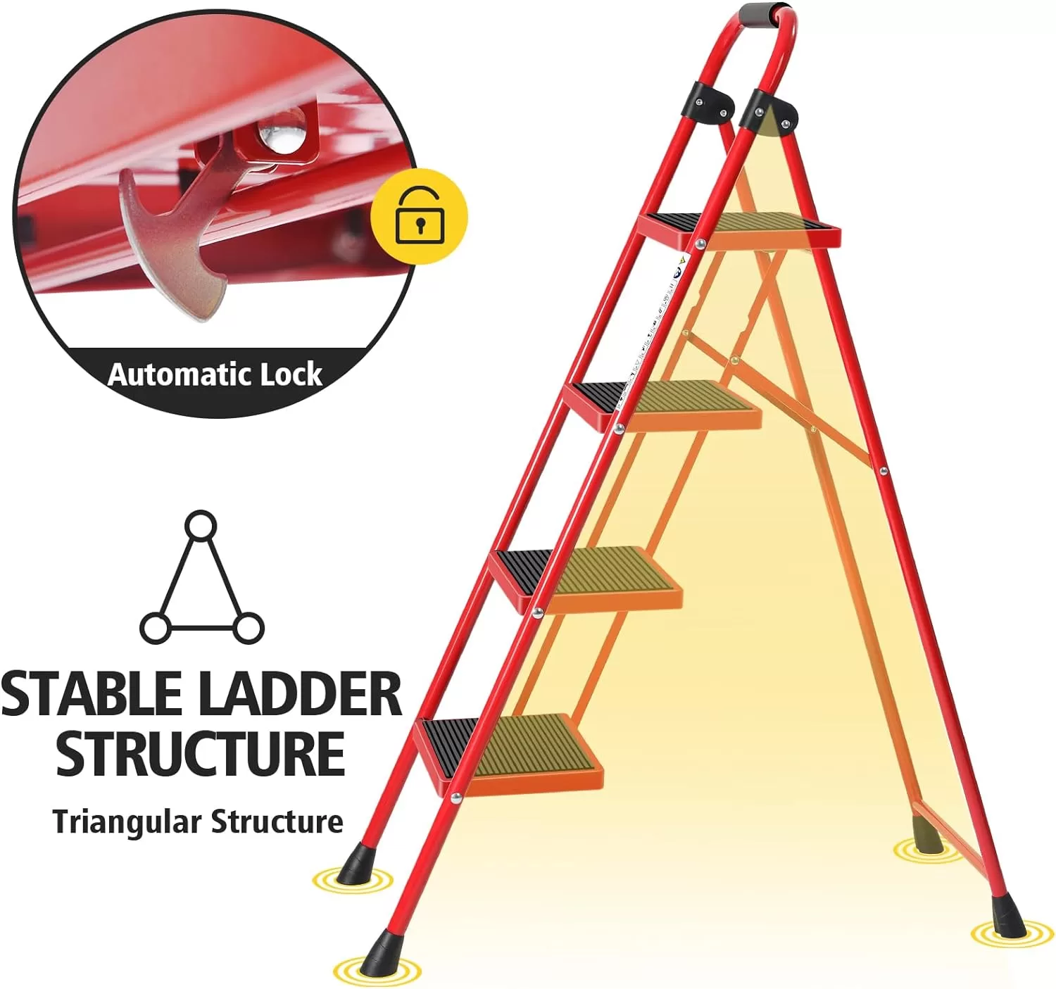 KINGRACK Folding Step Ladder 4 Steps Stool,Heavy-Duty Sturdy Safety Steel Tall Step Stool Ladders, Red