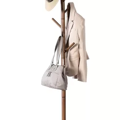 ZOBER Coat Rack Free Standing - Wooden Coat Tree W/ 6 Hooks - Coats, Purses, Hats - Adjustable Sizes, Easy Assembly - Vintage