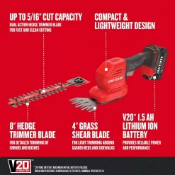 CRAFTSMAN V20 Cordless Handheld Grass Trimmer and Mini Hedge Trimmer Kit (CMCSS800C1),Red