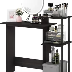 Furinno Efficient Home Laptop Notebook Computer Desk with Square Shelves, Espresso/Black