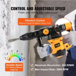 VEVOR 1-9/16 Inch SDS-Max Rotary Hammer Drill, 13Amp Corded Drills