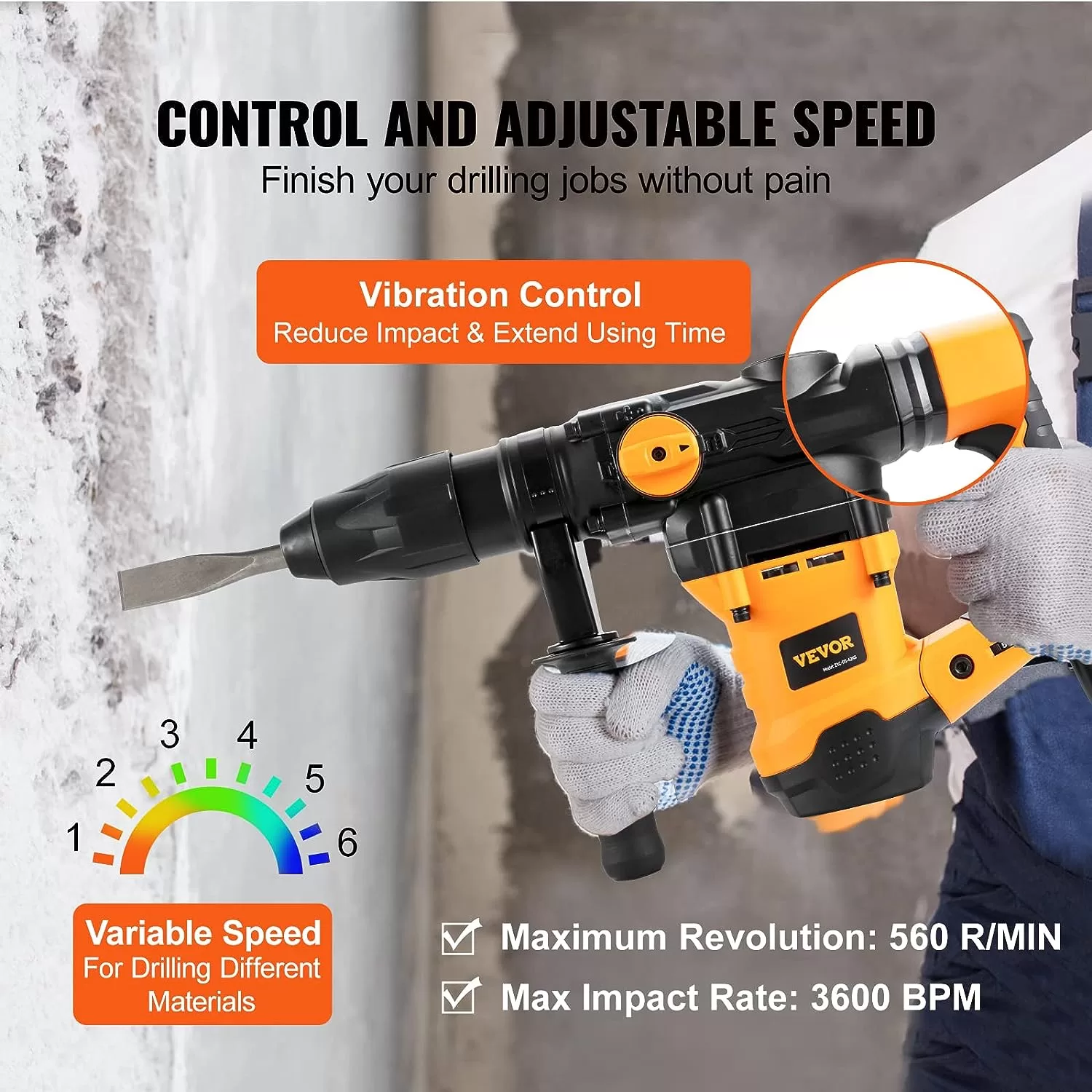 VEVOR 1-9/16 Inch SDS-Max Rotary Hammer Drill, 13Amp Corded Drills