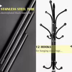 Kertnic Metal Coat Rack Stand with Natural Marble Base, Free Standing Hall Tree with 12 Hooks (Black)