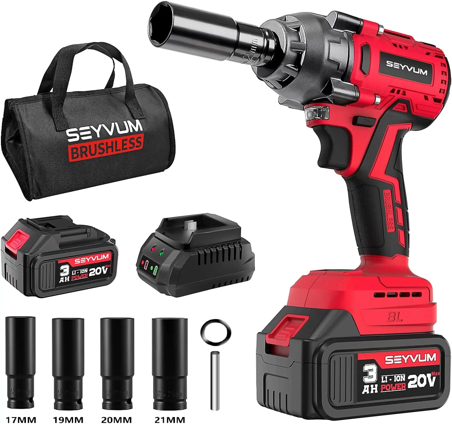 SEYVUM Impact Wrench,1/2" Impact Gun, Power Impact Driver Max Torque 320 Ft-lbs (430N.m)