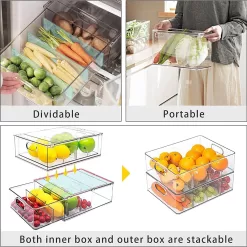MineSign 4 pack Stackable Refrigerator Organizer Bins Pull-Out Drawers