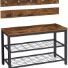 HOOBRO Shoe Bench Set, Entryway Shoe Rack with Coat Hooks, Hall Tree Coat Rack, Mud Room Bench, Rustic Brown BF07MT01