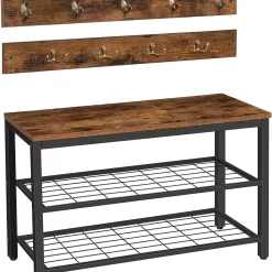 HOOBRO Shoe Bench Set, Entryway Shoe Rack with Coat Hooks, Hall Tree Coat Rack, Mud Room Bench, Rustic Brown BF07MT01