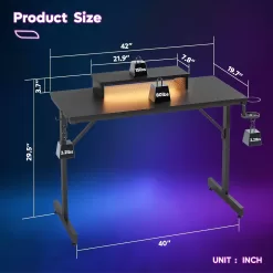 Bestier Small Gaming Desk with Monitor Stand, 42 inch LED Computer Desk, Gamer Workstation