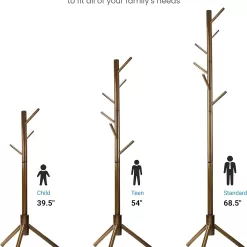 ZOBER Coat Rack Free Standing - Wooden Coat Tree W/ 6 Hooks - Coats, Purses, Hats - Adjustable Sizes, Easy Assembly - Vintage