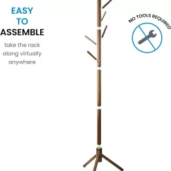 ZOBER Coat Rack Free Standing - Wooden Coat Tree W/ 6 Hooks - Coats, Purses, Hats - Adjustable Sizes, Easy Assembly - Vintage