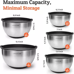 Priority Chef Premium Mixing Bowls With Airtight Lids Set, Thicker Stainless Steel Mixing Bowl Set, Black