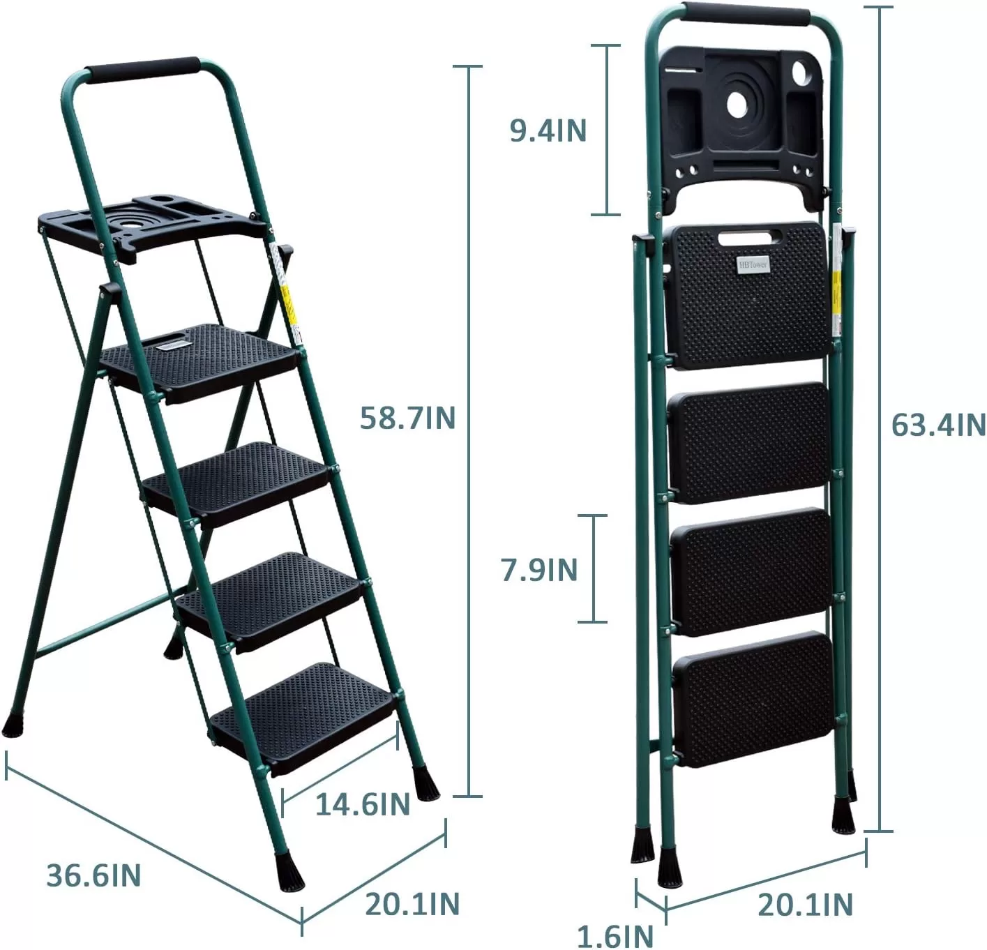 4 Step Ladder, HBTower Folding Step Stool with Tool Platform, Wide Anti-Slip Pedal
