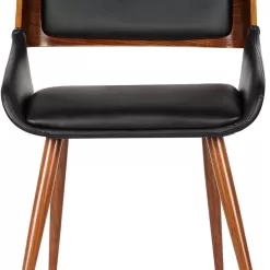 Armen Living Panda Dining Chair in Black Faux Leather and Walnut Wood Finish