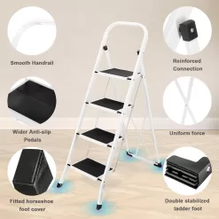 Delxo 4 Step Ladder Folding Step Stool, Heavy-Duty Sturdy Safety Tall Step Ladder Outdoor with Handrail Wide Pedal