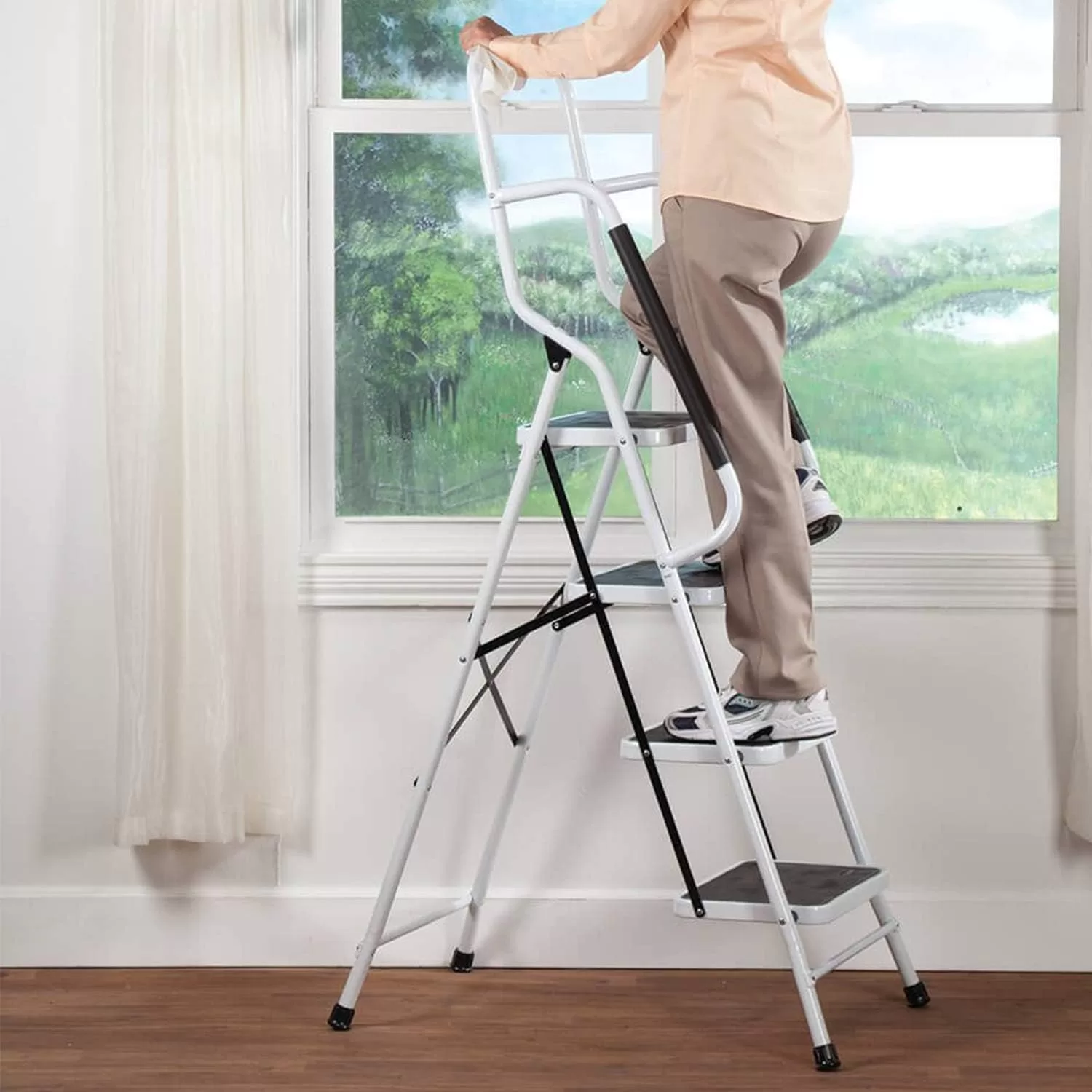 EdMaxwell 4 Step Ladder with Handrails 500 lb Capacity Step Stool Folding Portable Ladders