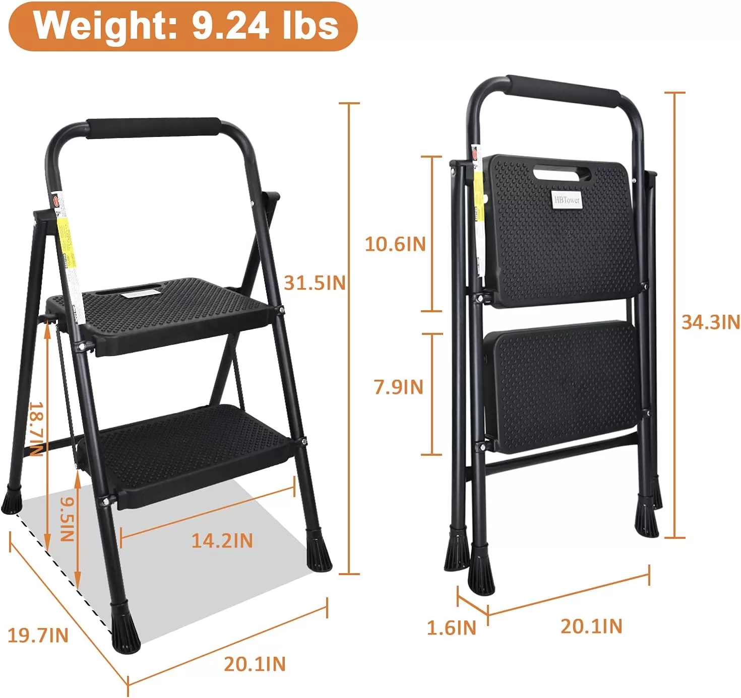 HBTower 2 Step Ladder, 500 lbs Folding Step Stool