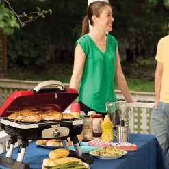 Cuisinart CGG-180T Petit Gourmet Portable Tabletop Propane Gas Grill, Red 17.6 x 18.6 x 11.8-Inch