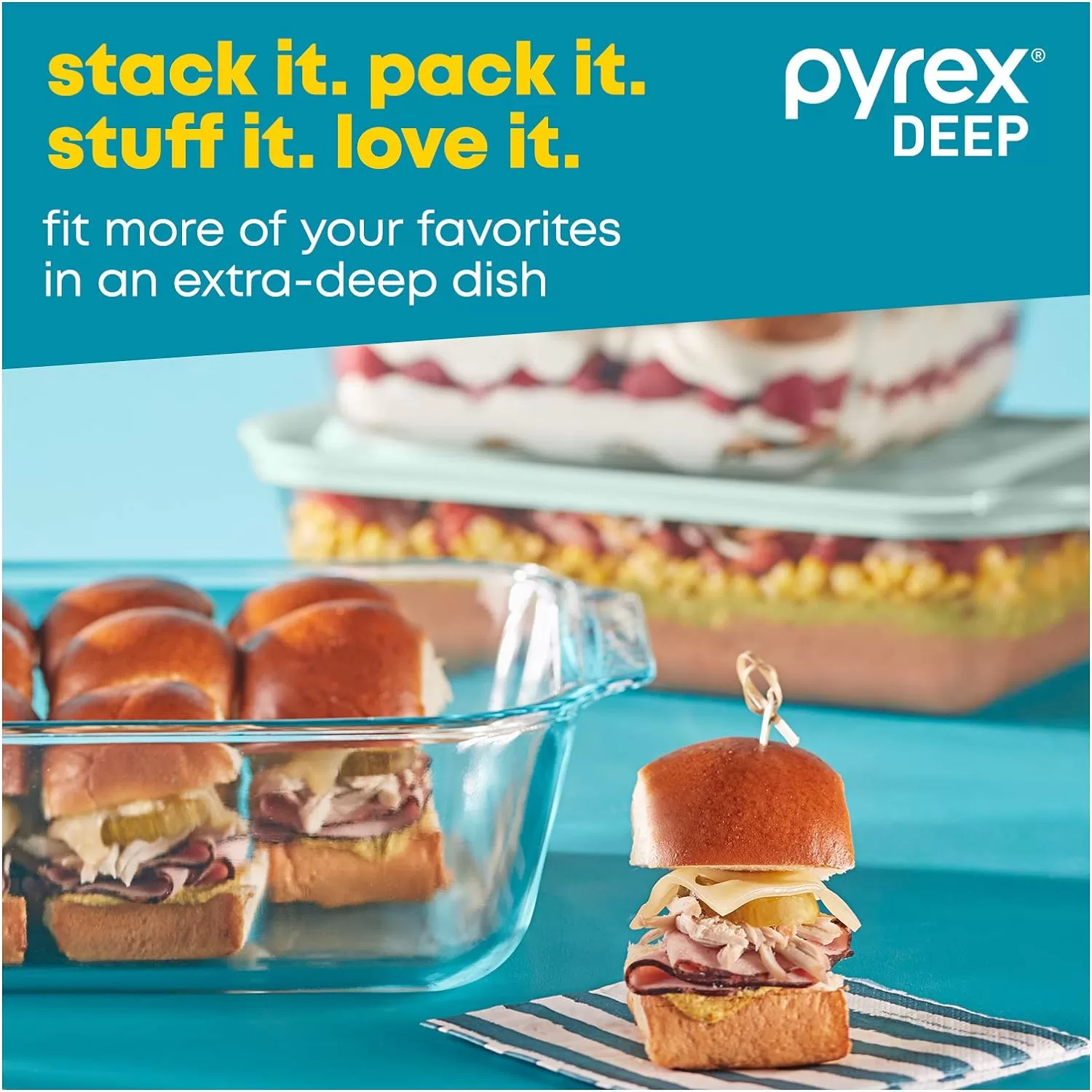 Pyrex Deep Baking Dish Set (6-Piece, BPA-Free Lids)