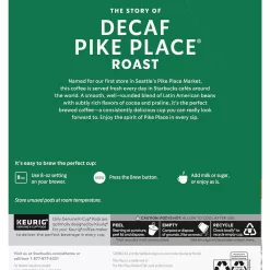 Starbucks Coffee K-Cup Pods, Decaf Pike Place Roast, Medium Roast Decaffeinated Coffee, 24 CT K-Cups Per Box (Pack of 1 Box)