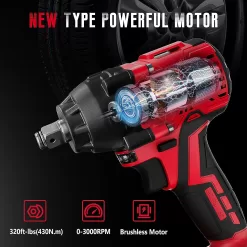 SEYVUM Impact Wrench,1/2" Impact Gun, Power Impact Driver Max Torque 320 Ft-lbs (430N.m)