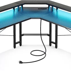 ODK L Shaped Gaming Desk with LED Lights & Power Outlets, 51
