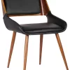 Armen Living Panda Dining Chair in Black Faux Leather and Walnut Wood Finish