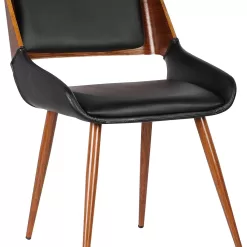 Armen Living Panda Dining Chair in Black Faux Leather and Walnut Wood Finish