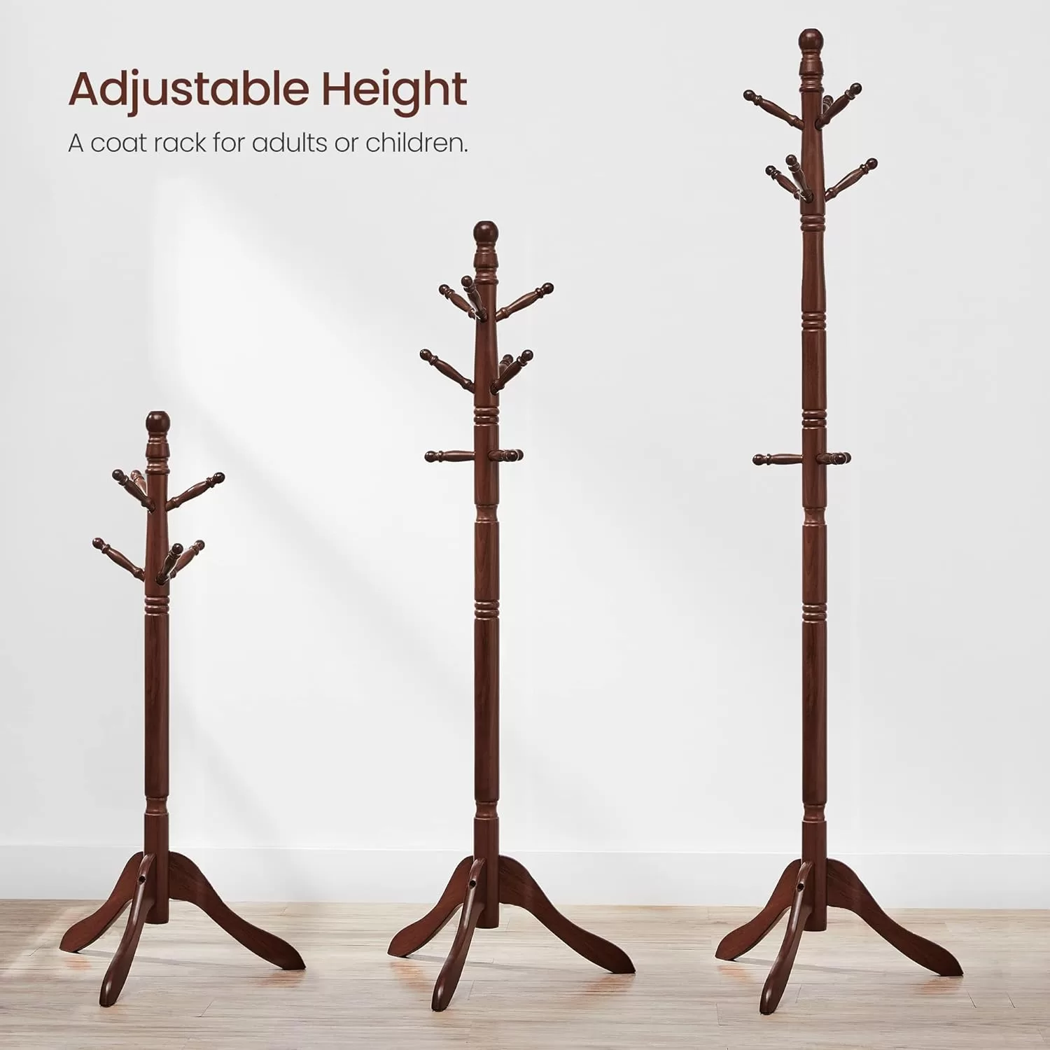 VASAGLE Solid Wood Coat Rack/Stand, Free Standing Hall Coat Tree with 10 Hooks