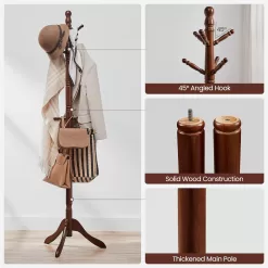 VASAGLE Solid Wood Coat Rack/Stand, Free Standing Hall Coat Tree with 10 Hooks