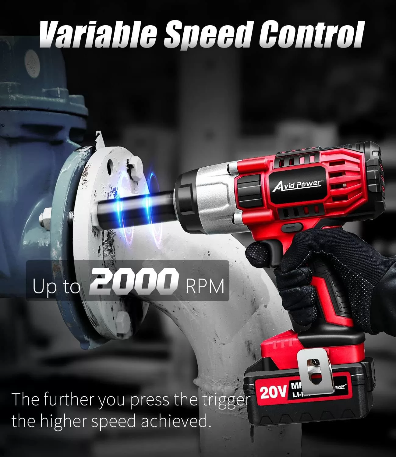 AVID POWER Cordless Impact Wrench, 1/2 Impact Gun w/Max Torque 330 ft lbs (450N.m)
