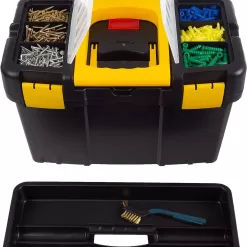 Portable Tool Box with Wheels - Stackable 2-in-1 Tool Chest with Fold-Down Comfort Handles