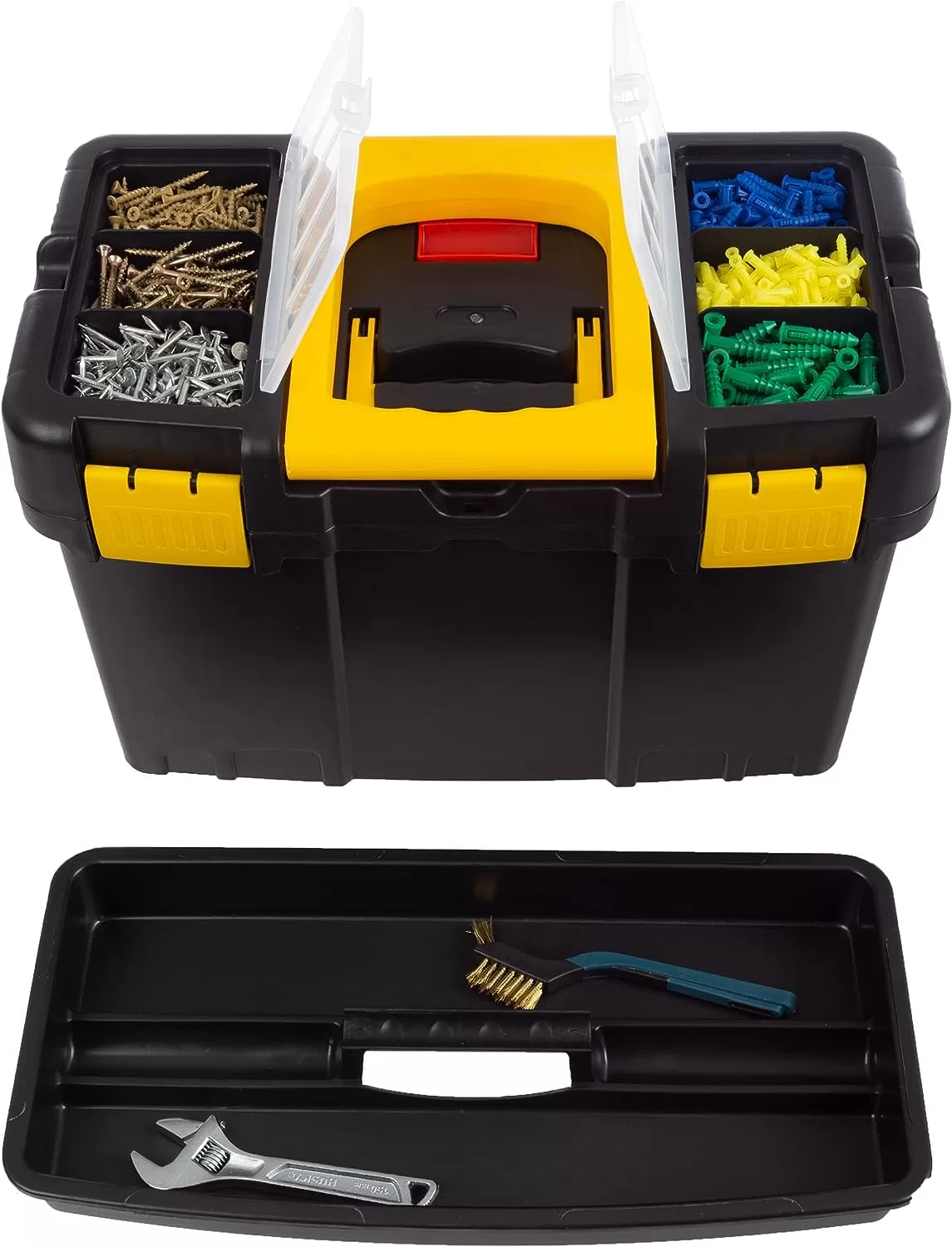 Portable Tool Box with Wheels - Stackable 2-in-1 Tool Chest with Fold-Down Comfort Handles