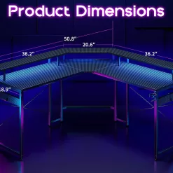 ODK L Shaped Gaming Desk with LED Lights & Power Outlets, 51
