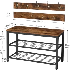 HOOBRO Shoe Bench Set, Entryway Shoe Rack with Coat Hooks, Hall Tree Coat Rack, Mud Room Bench, Rustic Brown BF07MT01