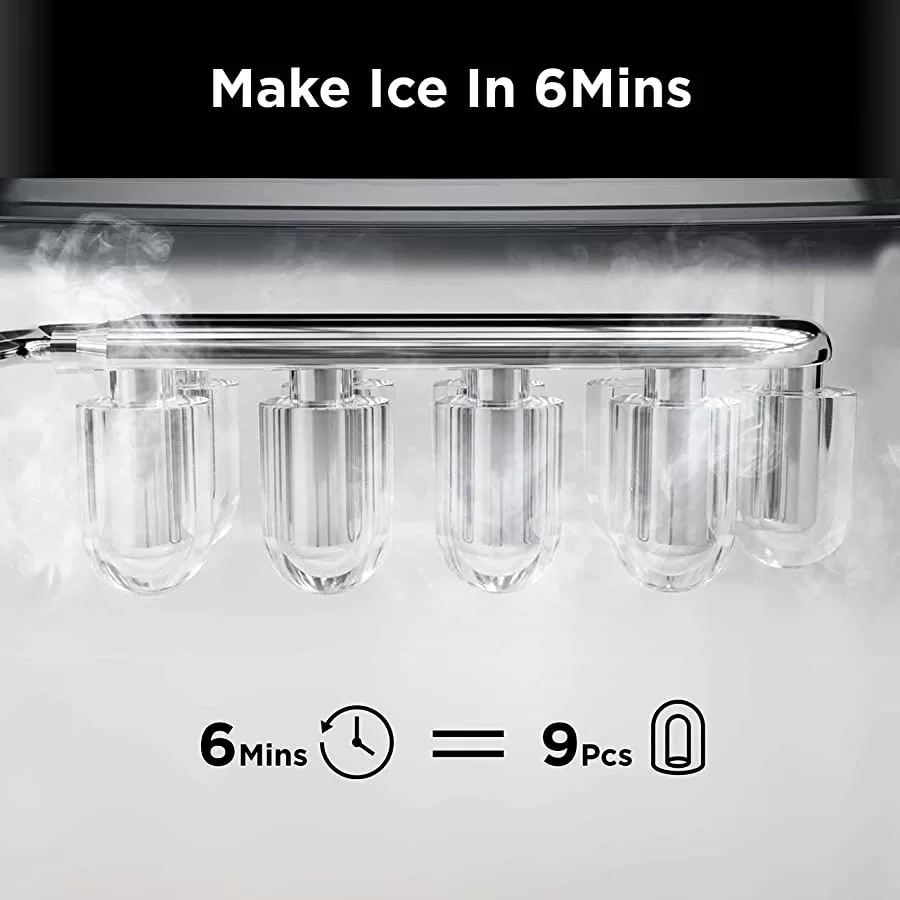 Silonn Ice Makers Countertop, 9 Cubes Ready in 6 Mins, 26lbs in 24Hrs