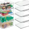 mDesign Plastic Playroom/Gaming Storage Organizer Box Containers, Hinged Lid for Shelves or Cubby, 8 Pack, Clear