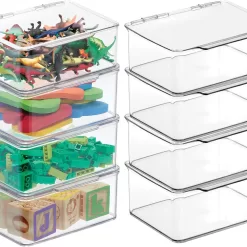 mDesign Plastic Playroom/Gaming Storage Organizer Box Containers, Hinged Lid for Shelves or Cubby, 8 Pack, Clear