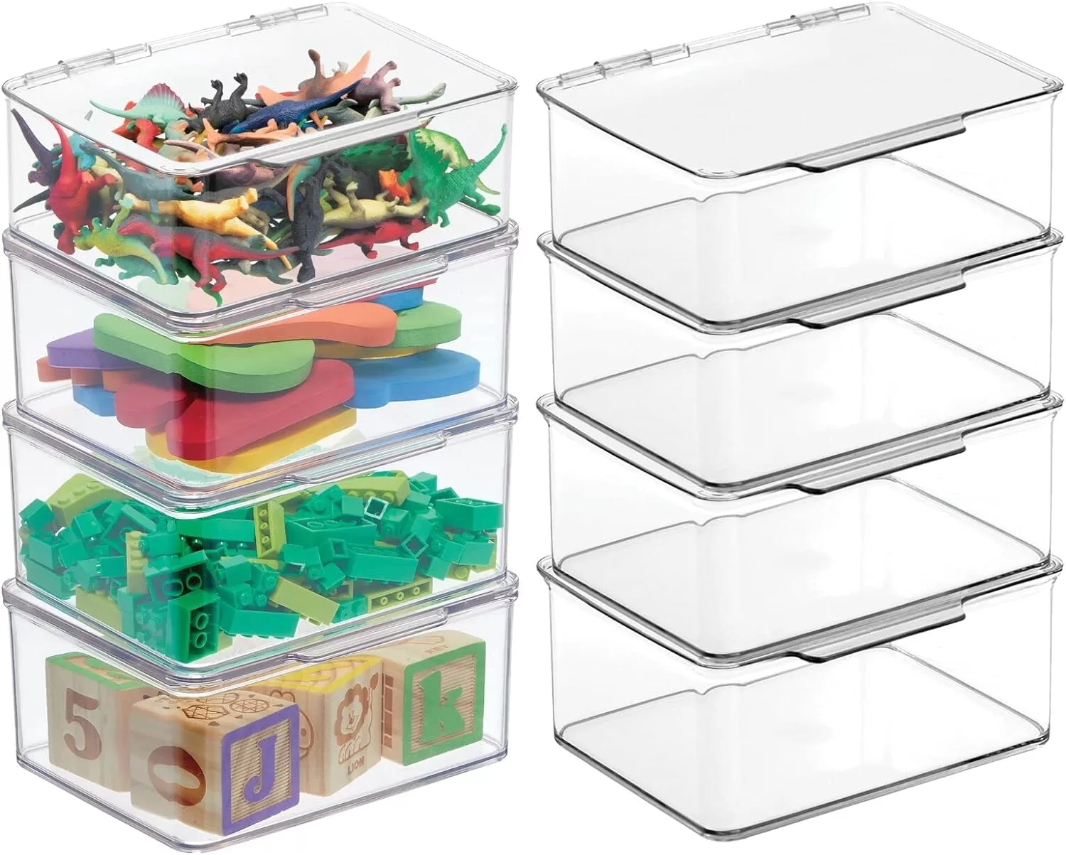mDesign Plastic Playroom/Gaming Storage Organizer Box Containers, Hinged Lid for Shelves or Cubby, 8 Pack, Clear